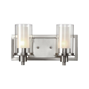 2-Light lighting fixtures Clear & Frosted Glass Brushed Nickel Bathroom Vanity Wall Lights hotel Sconce with ETL Listed