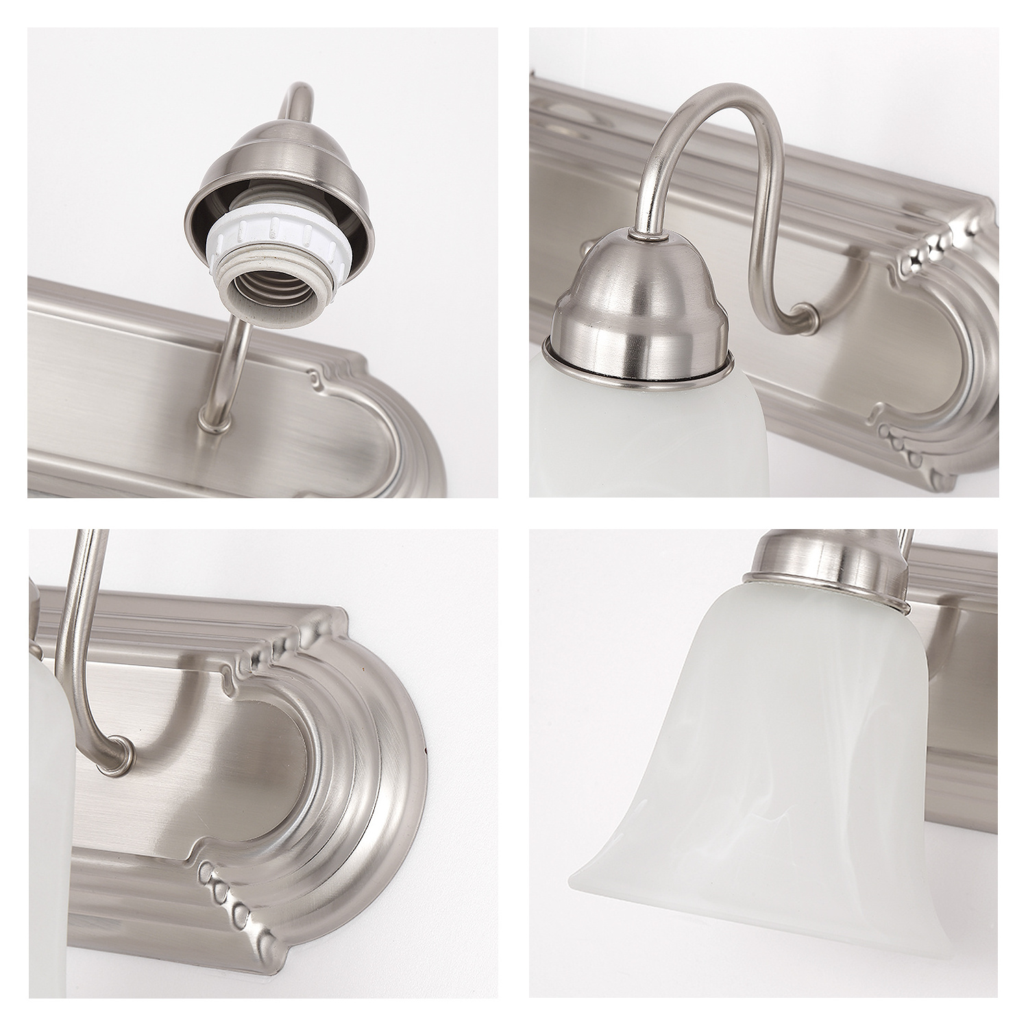 modern wall mount 3 Bulb E26 Vanity Light Bathroom Fixtures, Brushed Nickel, Alabaster Glass, UL Listed