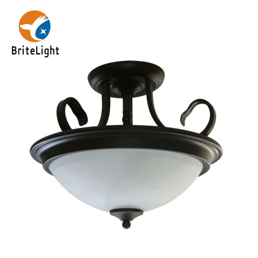 15 inch flush mount black ceiling lamp glass shade 2*E26*13W ceiling lighting fixture