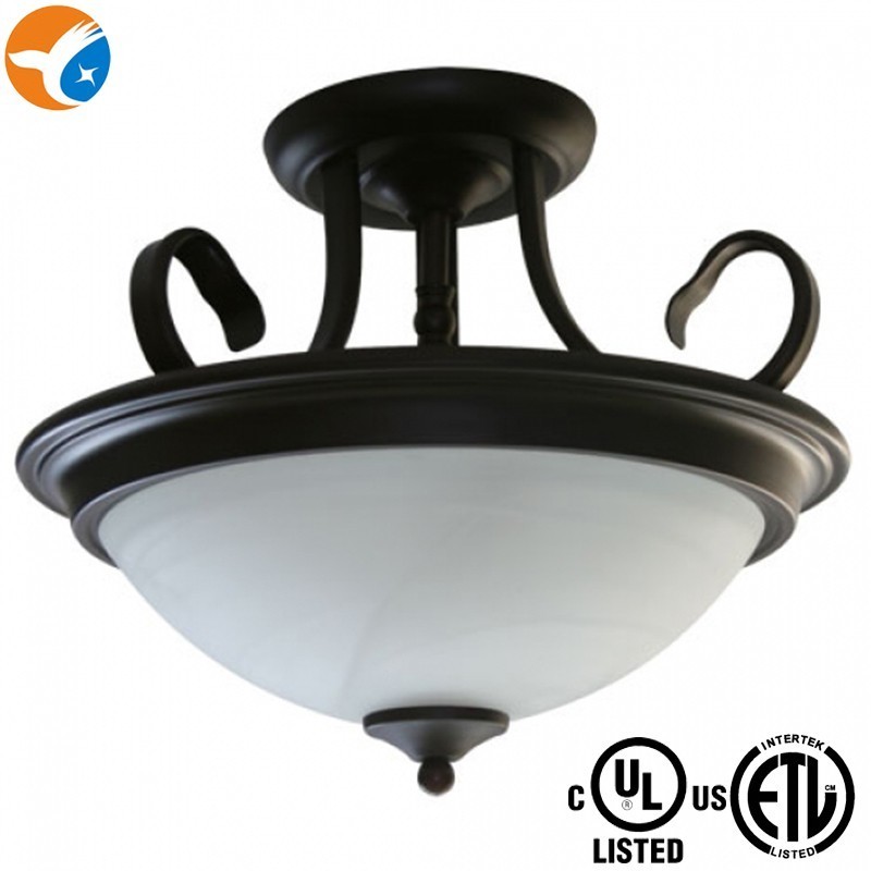 15 inch flush mount black ceiling lamp glass shade 2*E26*13W ceiling lighting fixture