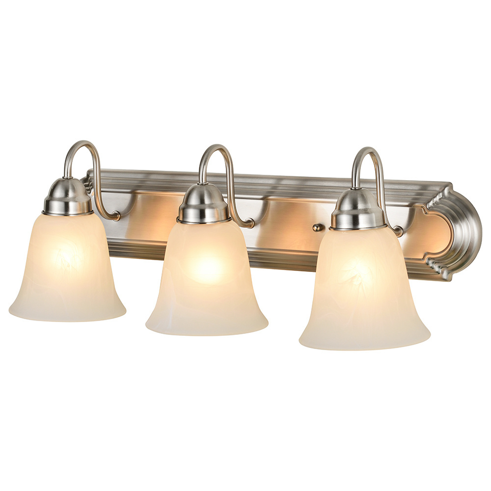 Luxury Alabaster Glass Shade Brushed Nickel Bathroom vanity light fixture 3*E26 60W bulbs with UL ETL Listed