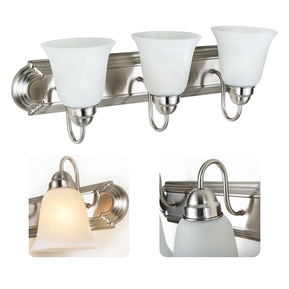 Luxury Alabaster Glass Shade Brushed Nickel Bathroom vanity light fixture 3*E26 60W bulbs with UL ETL Listed