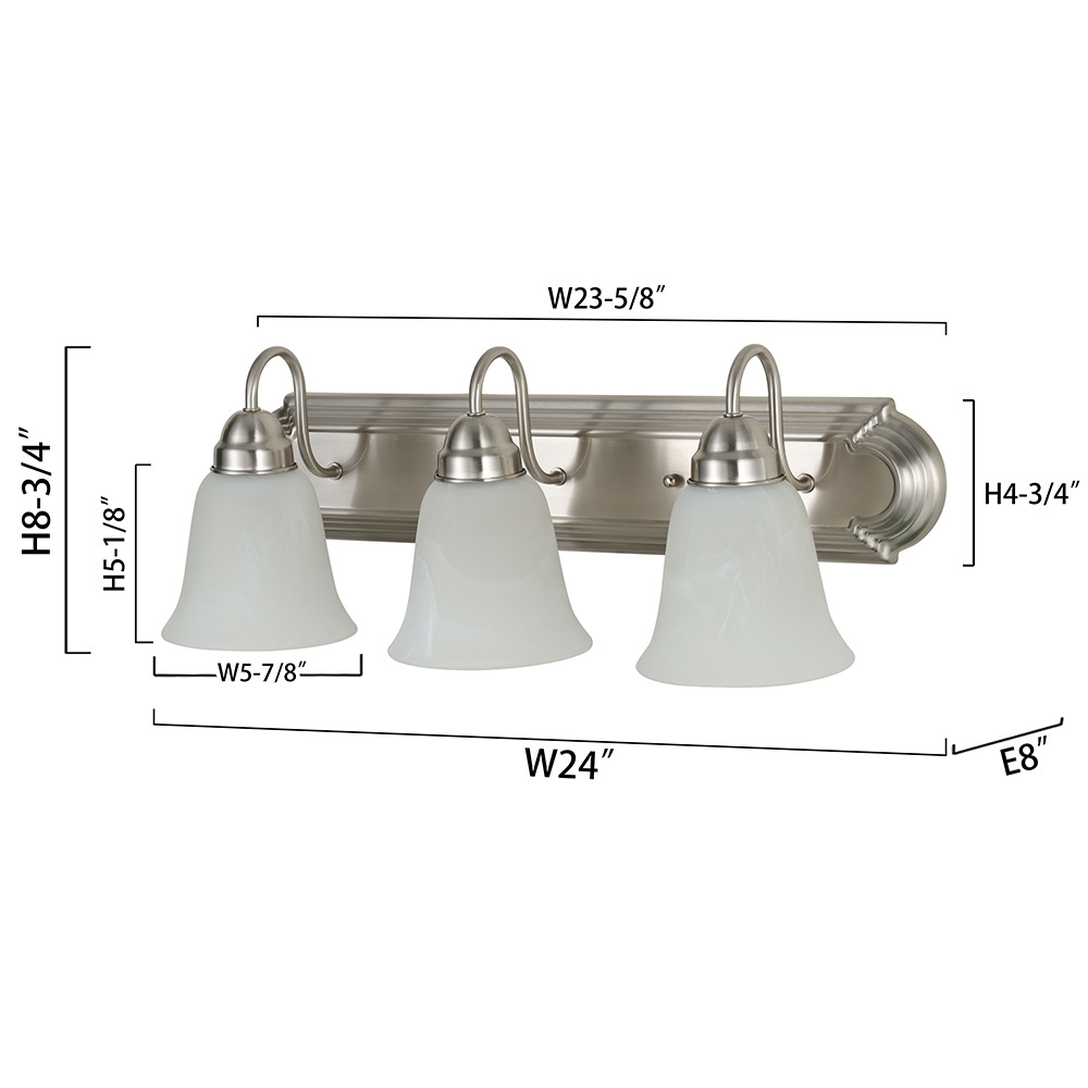 Luxury Alabaster Glass Shade Brushed Nickel Bathroom vanity light fixture 3*E26 60W bulbs with UL ETL Listed