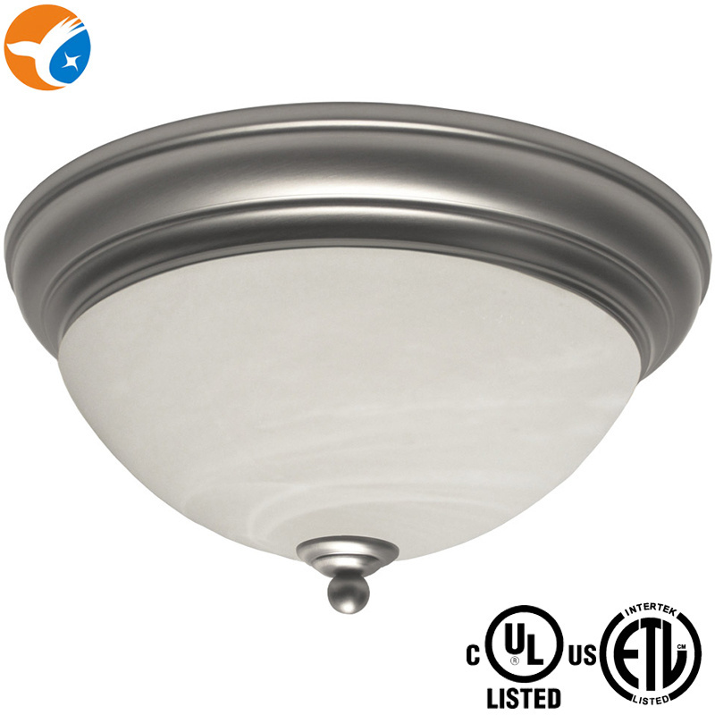 13/15 inch 2 lamp ceiling light alabaster glass brushed nickel flush mount ceiling lighting fixture