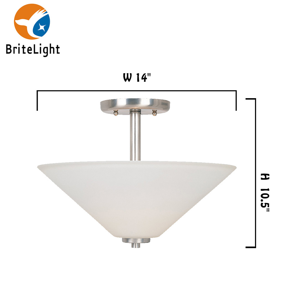 ETL listed cone shade ceiling pendant living room house lighting fixture frosted glass brushed nickel 2*E26 60W/LED 15W