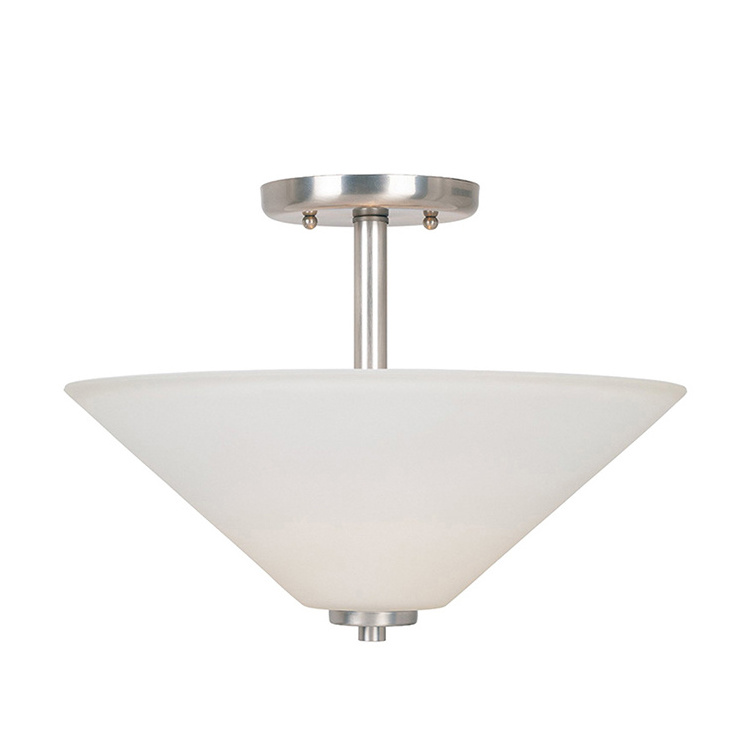 ETL listed cone shade ceiling pendant living room house lighting fixture frosted glass brushed nickel 2*E26 60W/LED 15W