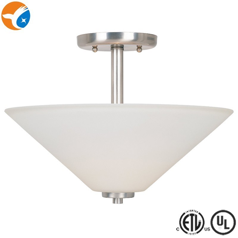 ETL listed cone shade ceiling pendant living room house lighting fixture frosted glass brushed nickel 2*E26 60W/LED 15W