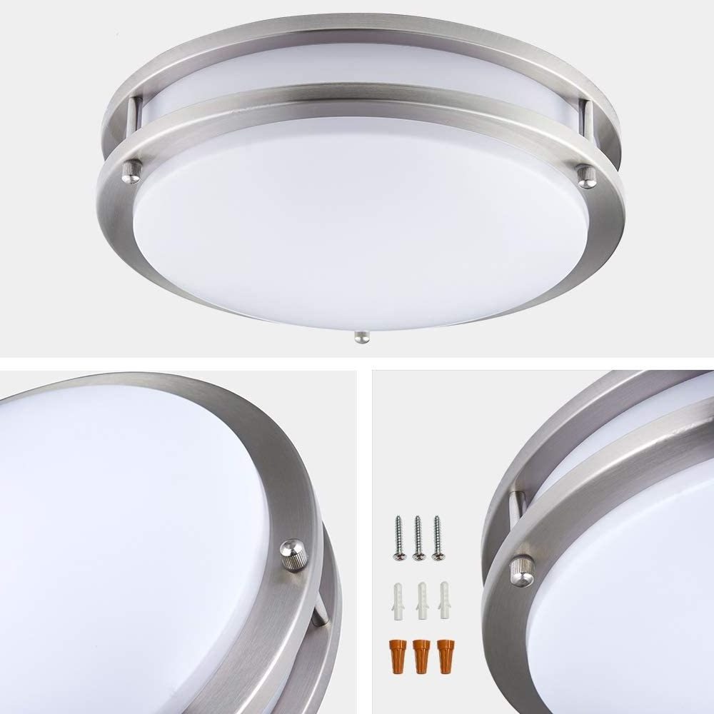 Round Flush Mount Ceiling Light, White Acrylic, Brushed Nickel living room bedroom