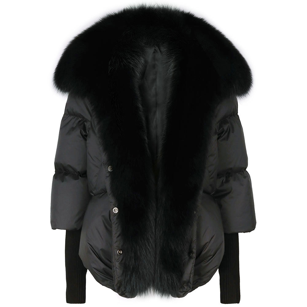 Oversized Winter Warm Detachable Removable Fur Collar Black Down Coat Women Puffer Outerwear Jackets Ladies