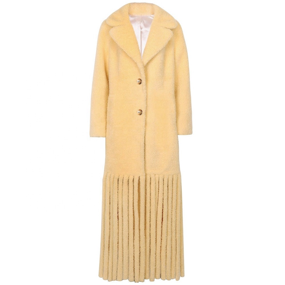 Autumn New 100% Wool Coat Women Tassel Trim Long Wool Coat For Ladies