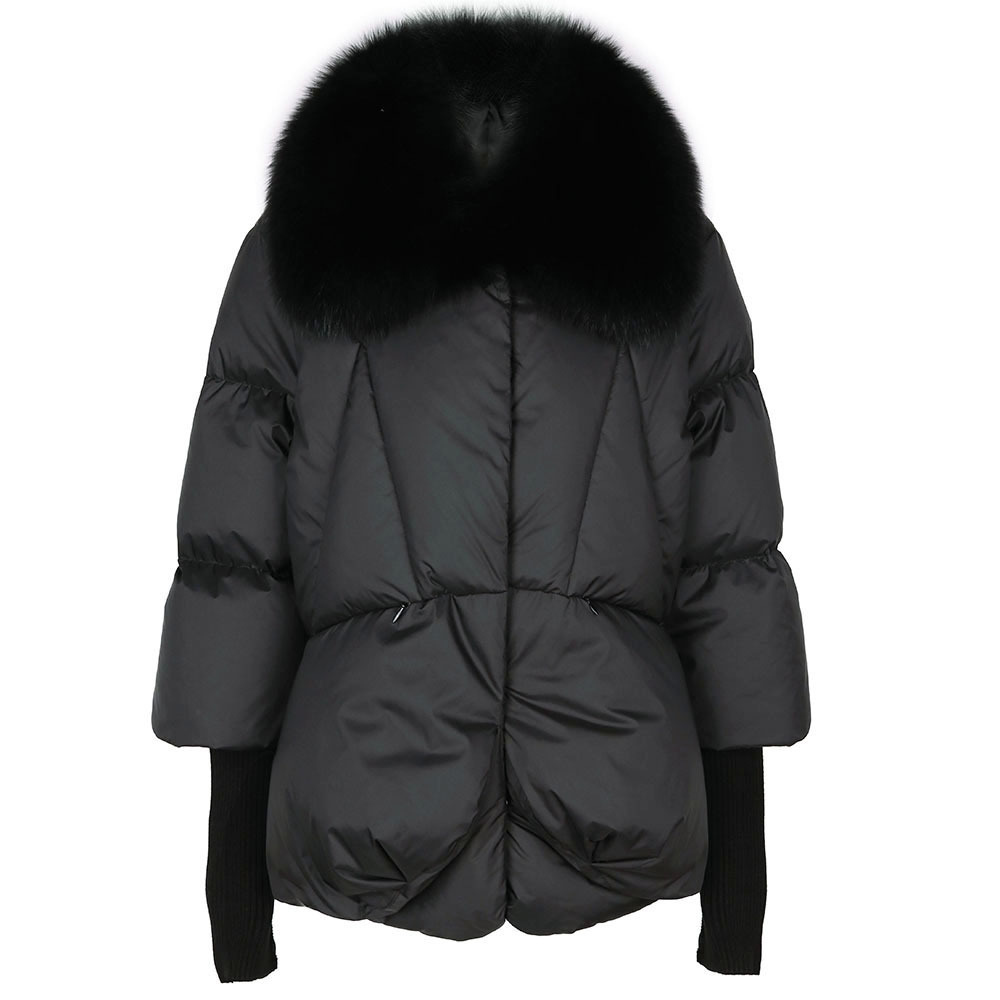 Oversized Winter Warm Detachable Removable Fur Collar Black Down Coat Women Puffer Outerwear Jackets Ladies