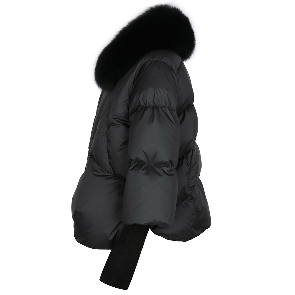 Oversized Winter Warm Detachable Removable Fur Collar Black Down Coat Women Puffer Outerwear Jackets Ladies