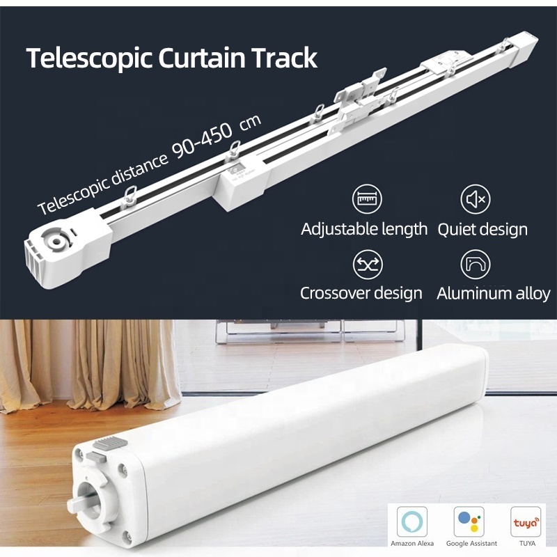 Google Home Alexa Tuya Smart Wifi motor Telescopic curtain track System Motorized Curtain Track