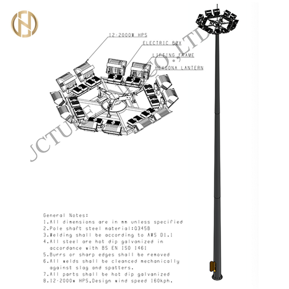 FUTAO 20M 25M 30M High Mast Lighting Pole For Stadium