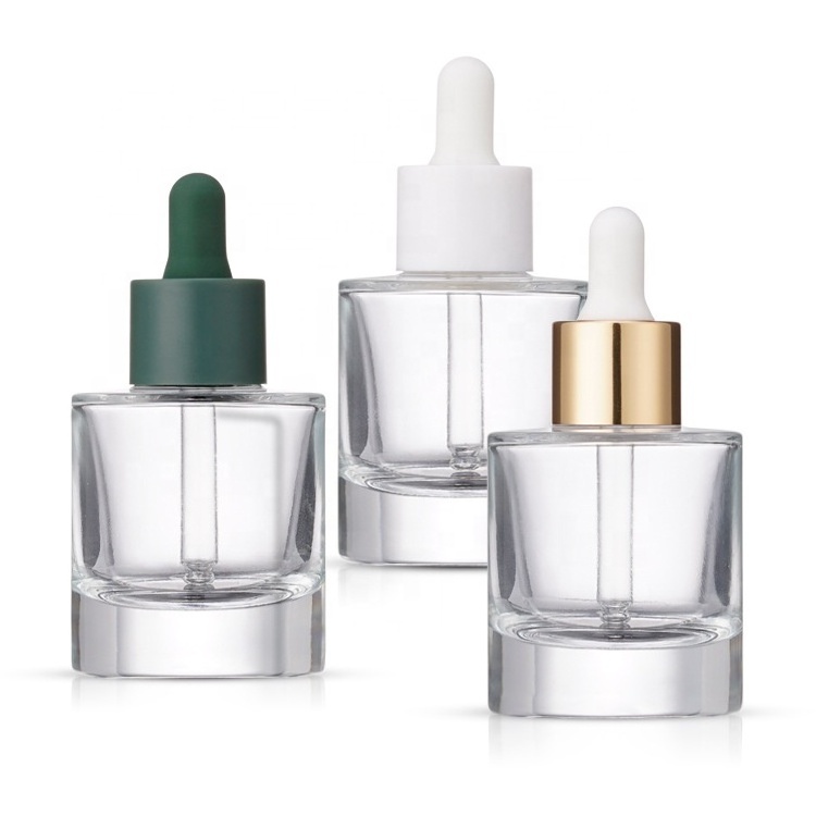 30ml thick bottom flat shoulder new design skincare glass container cosmetic packaging bottle with glass dropper