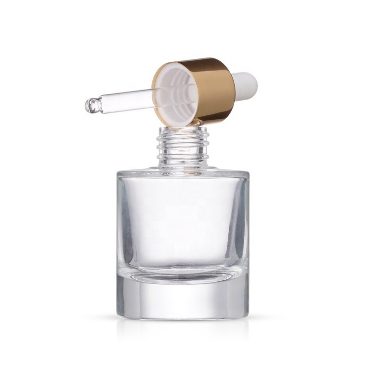 30ml thick bottom flat shoulder new design skincare glass container cosmetic packaging bottle with glass dropper