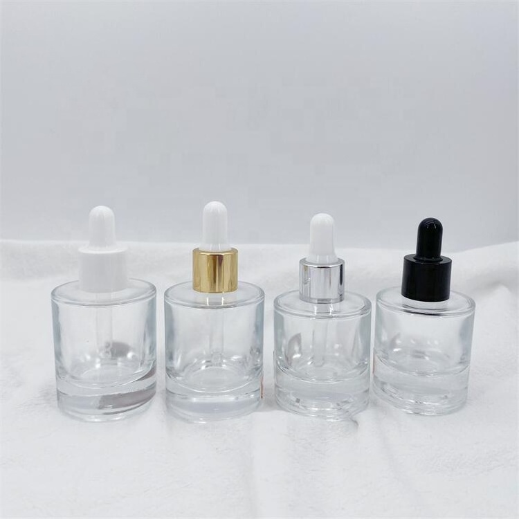 30ml thick bottom flat shoulder new design skincare glass container cosmetic packaging bottle with glass dropper