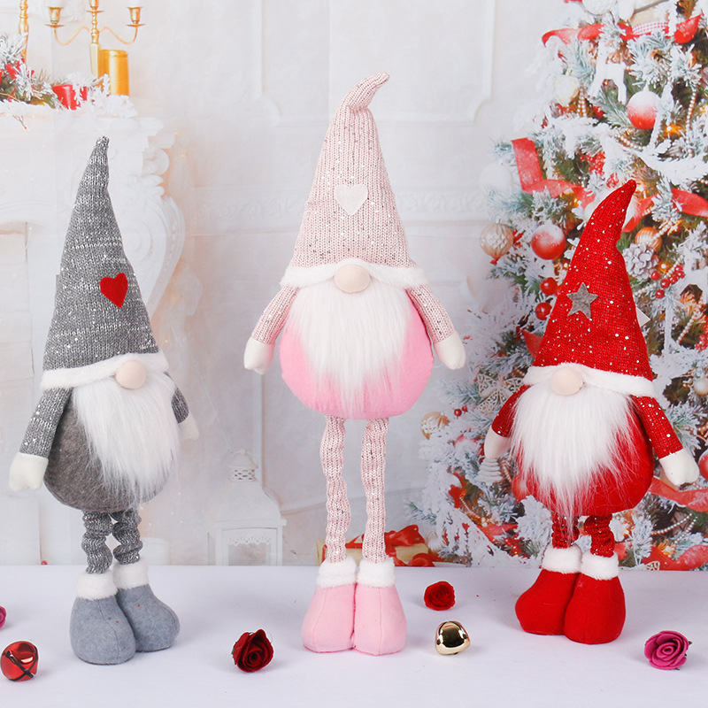 Christmas Gnomes Plush Toy Retractable Long Legs Faceless Doll Large Standing Christmas Valentine Gnomes with Retractable