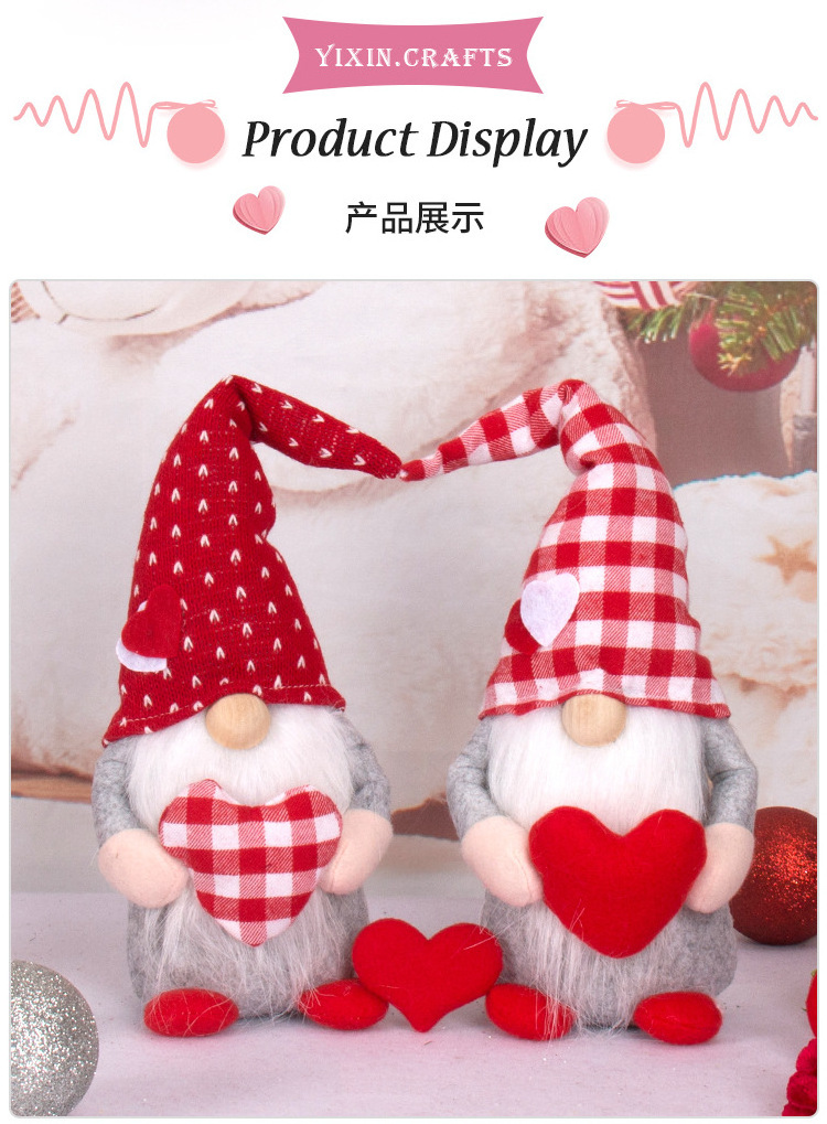 Valentine's Day Gift Gnome Doll Supplier Valentine Decor for Table Faceless Gnome Plush Doll