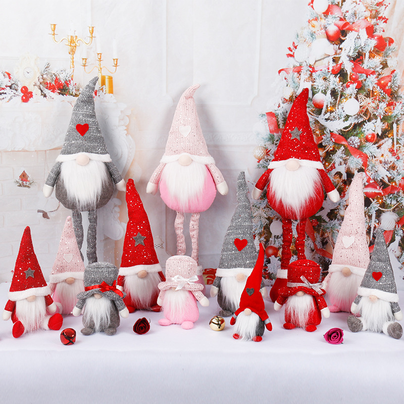 Christmas Gnomes Plush Toy Retractable Long Legs Faceless Doll Large Standing Christmas Valentine Gnomes with Retractable