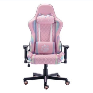 Modern gaming chair Pink cute chair with cat design headrest