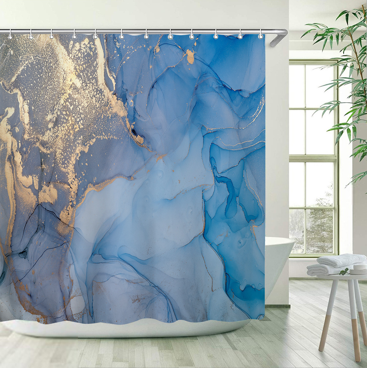 Custom Design 100% Polyester Home Decors Marble Bath Shower Curtain