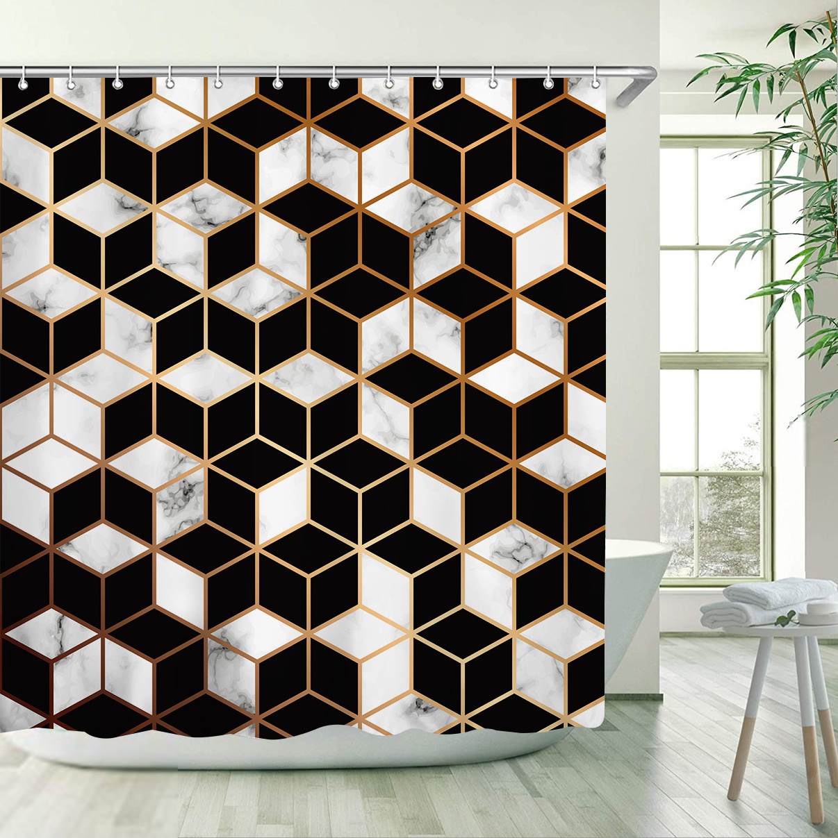 Custom Design 100% Polyester Home Decors Marble Bath Shower Curtain