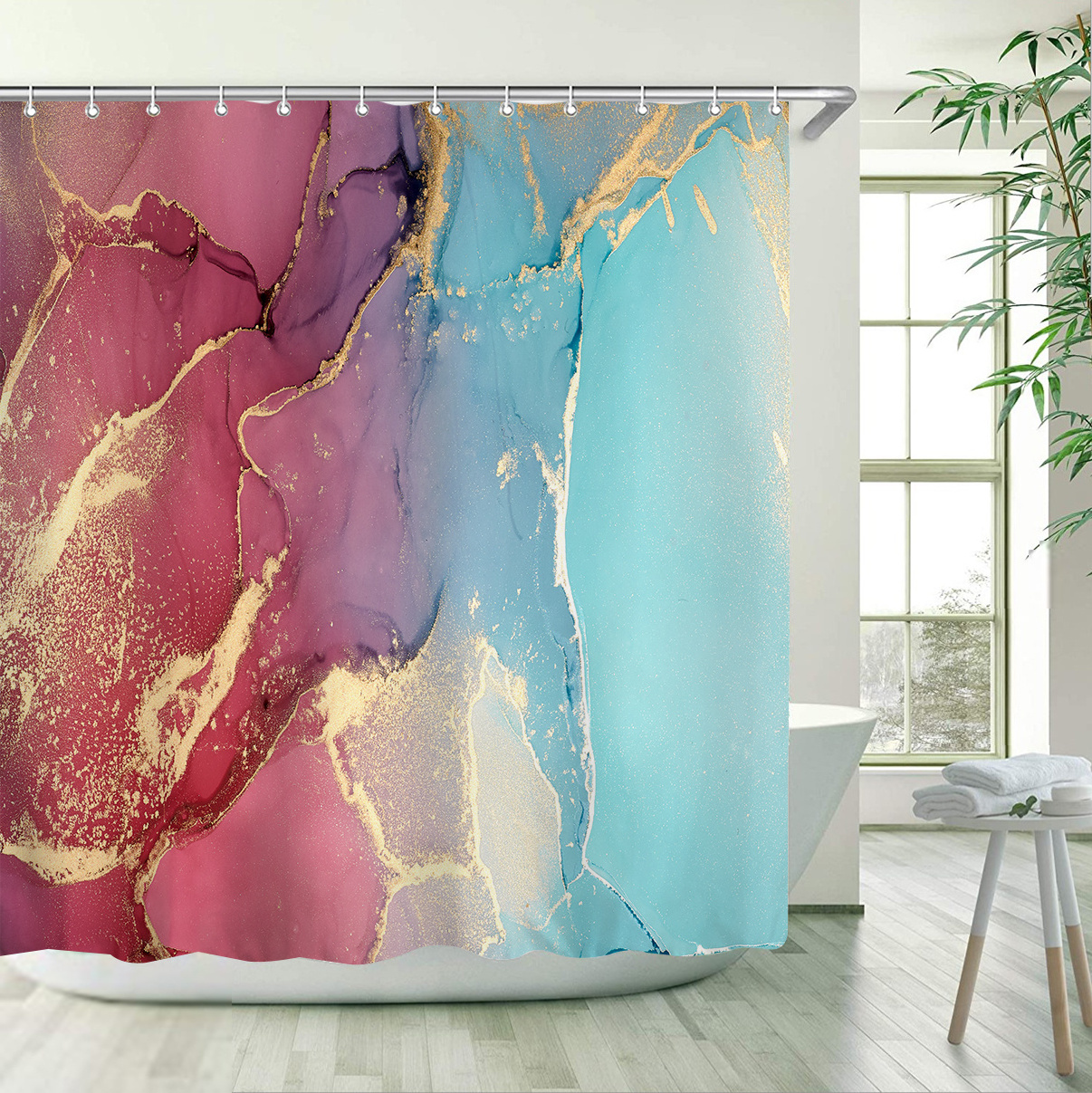 Custom Design 100% Polyester Home Decors Marble Bath Shower Curtain