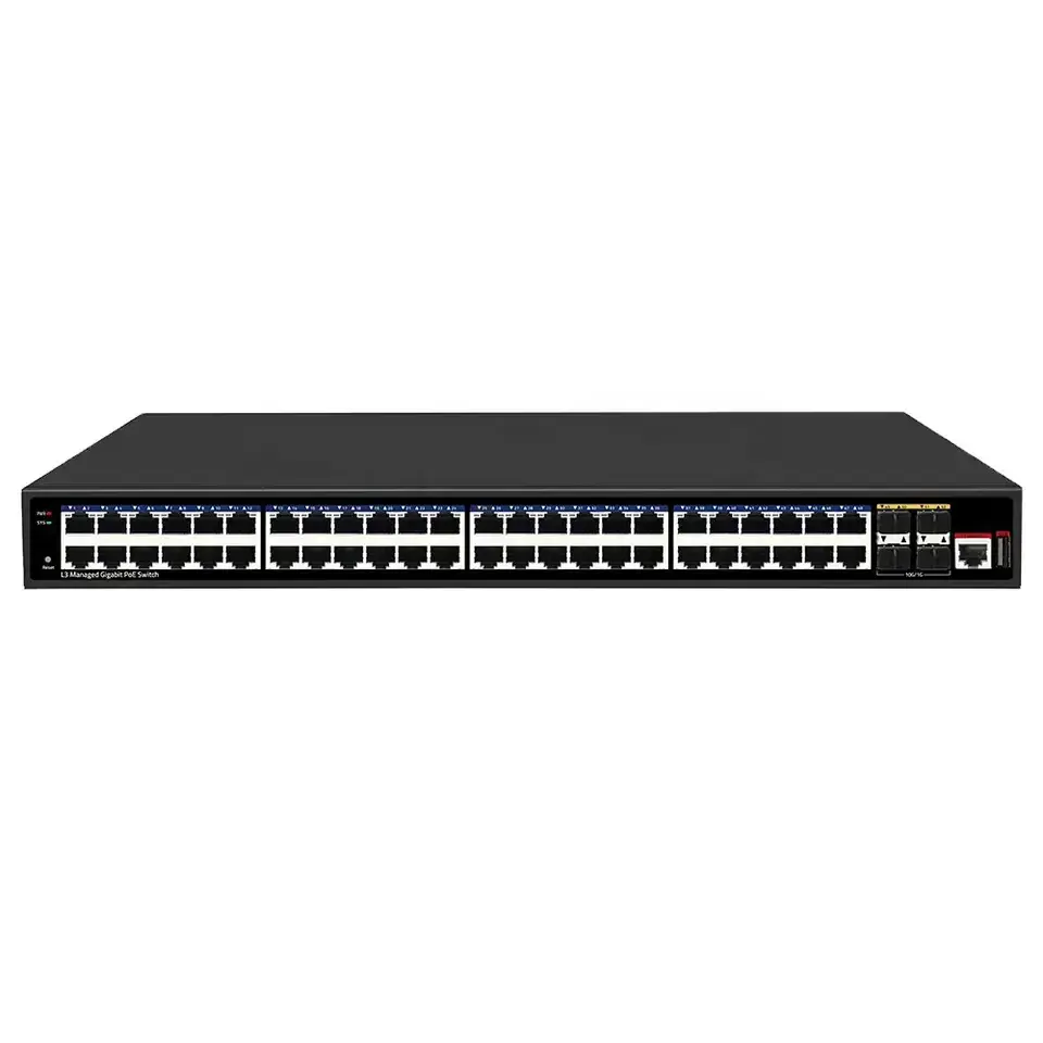 52 Port 10G Uplink 48 Ports Gigabit L3 Management Ethernet POE switch 48* 10/100/1000M  4* 10G SFP+ Ports