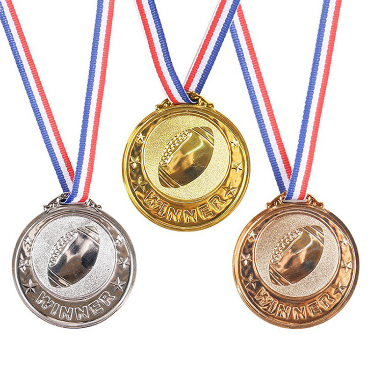 Promotional High Quality Antique Nickel 3d Rugby Trophy Blank Sports Medal With Ribbon