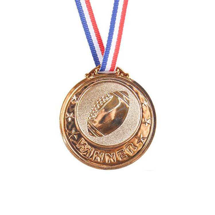 Promotional High Quality Antique Nickel 3d Rugby Trophy Blank Sports Medal With Ribbon