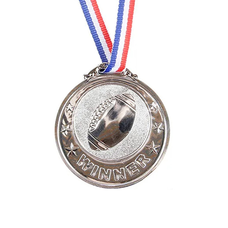 Promotional High Quality Antique Nickel 3d Rugby Trophy Blank Sports Medal With Ribbon