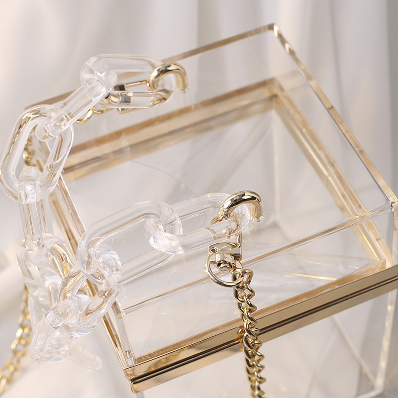 Fashion box shaped acrylic bag transparent jelly acrylic clear box purse ladies clutch bags