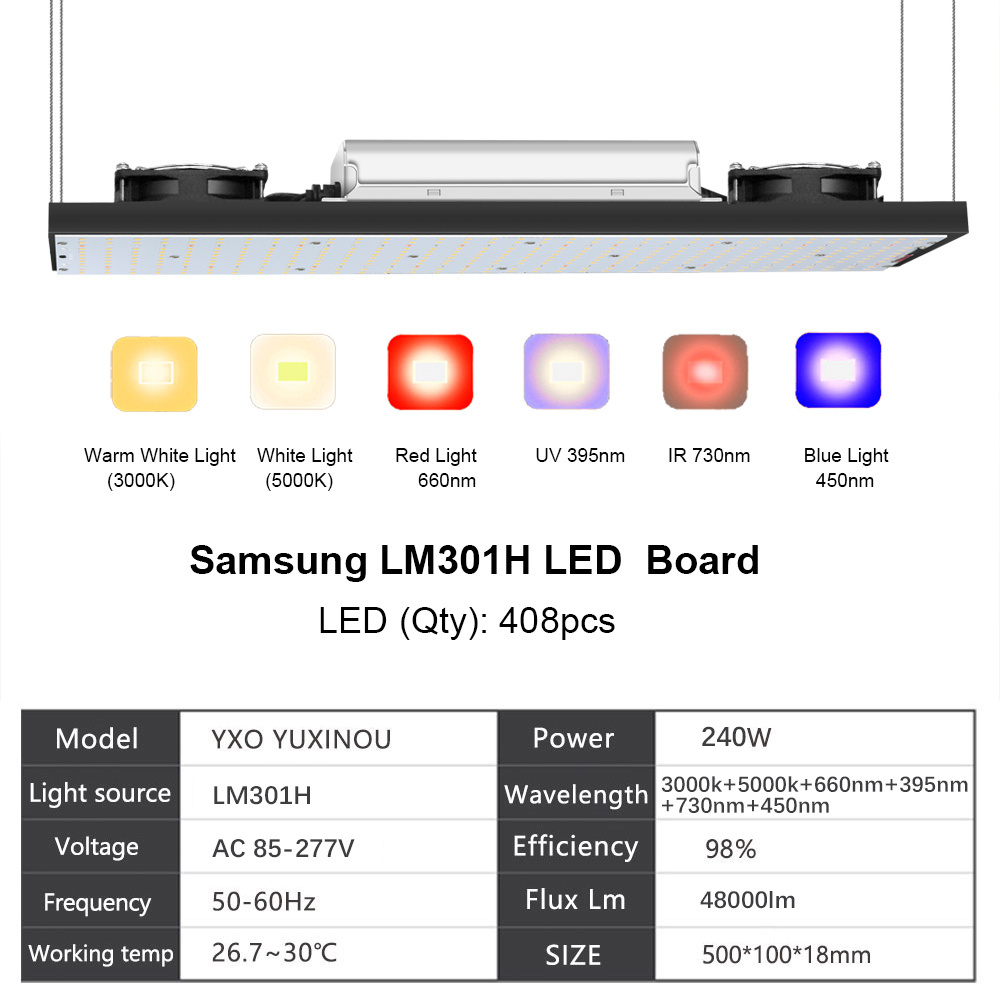 YXO Yuxinou Lm301h Full Spectrum Led Grow Light Lm301h 3000k 5000k 240w 480w 640 Watt Aluminum Meanwell Driver Led Grow Light