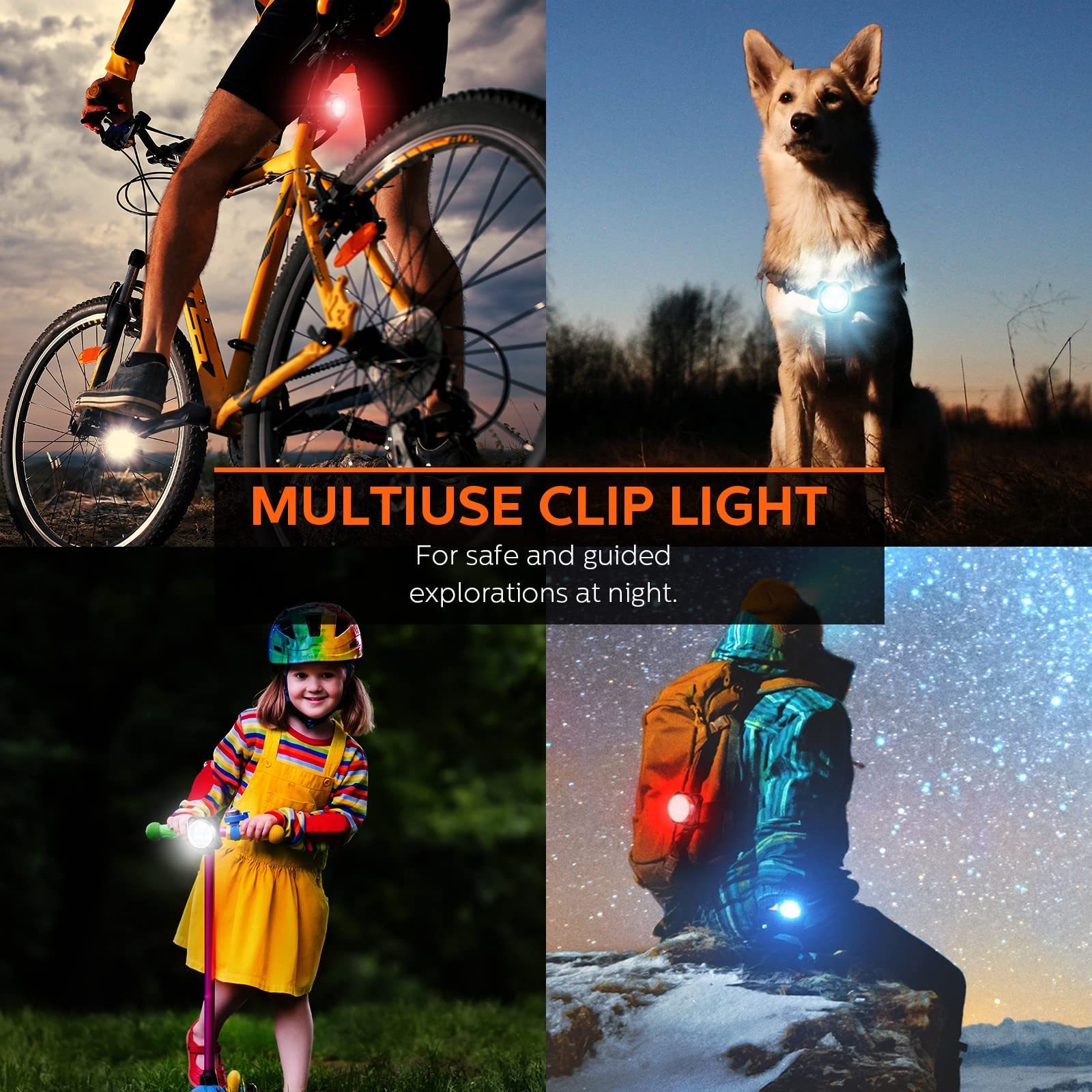 USB Rechargeable Dog Collar Night Lights Pet Safety Light LED Collar Charm for Outdoor Running Walking