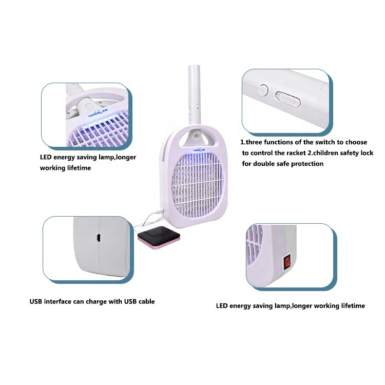 Bug Zapper Swatter CE ROHS MT01 Two in One OEM Racket Pest Control Lamp Rechargeable USB Cable Indoor Use Mosquito Killer Lamp