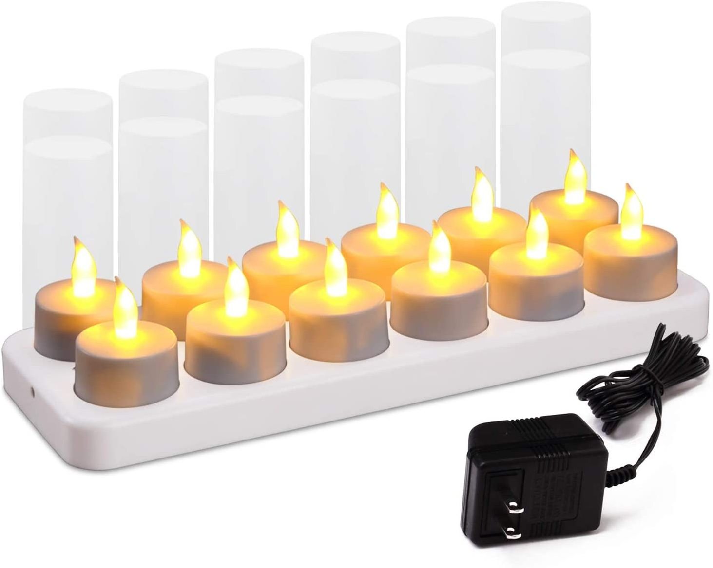 12 Pieces Rechargeable Tea Candles LED Flickering Tea Lights for Halloween Thanksgiving Christmas Wedding Outdoor Party Decor