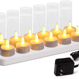 12 Pieces Rechargeable Tea Candles LED Flickering Tea Lights for Halloween Thanksgiving Christmas Wedding Outdoor Party Decor