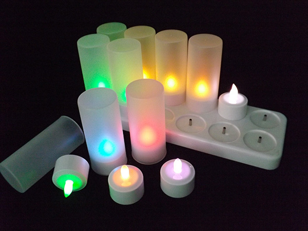 Flicking Flameless Multicolor Remote Conltrol Led Candle 12 Rechargeable Led Tea Lights Candles for Wedding Valentine's Day