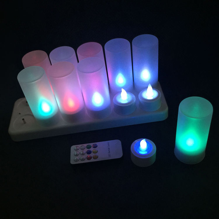 Flicking Flameless Multicolor Remote Conltrol Led Candle 12 Rechargeable Led Tea Lights Candles for Wedding Valentine's Day