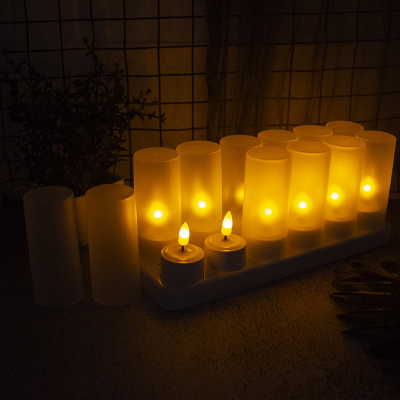 Warm White Rechargeable Flameless Candles LED Votive Tea Lights Electric Fake Candle with Timer Remote