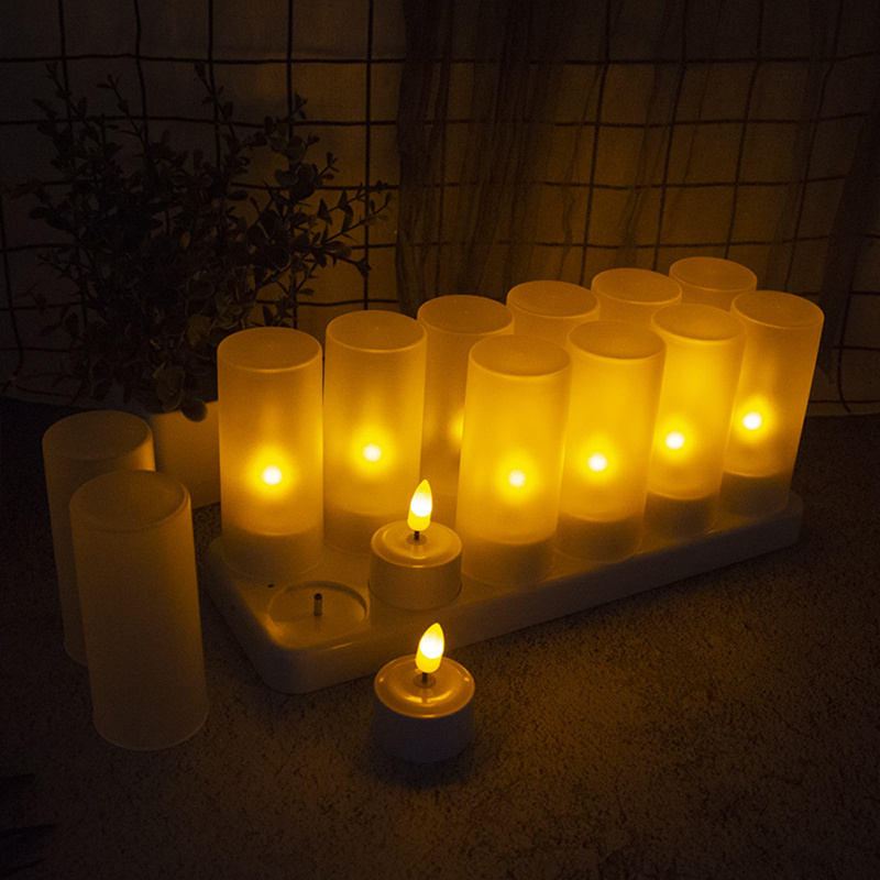 Warm White Rechargeable Flameless Candles LED Votive Tea Lights Electric Fake Candle with Timer Remote