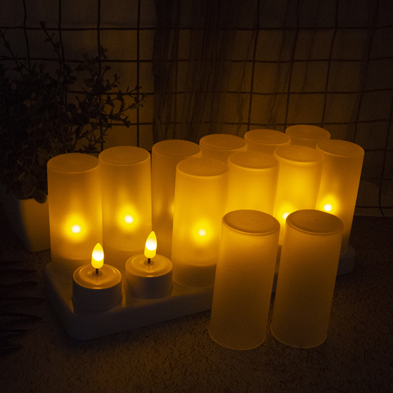 Warm White Rechargeable Flameless Candles LED Votive Tea Lights Electric Fake Candle with Timer Remote