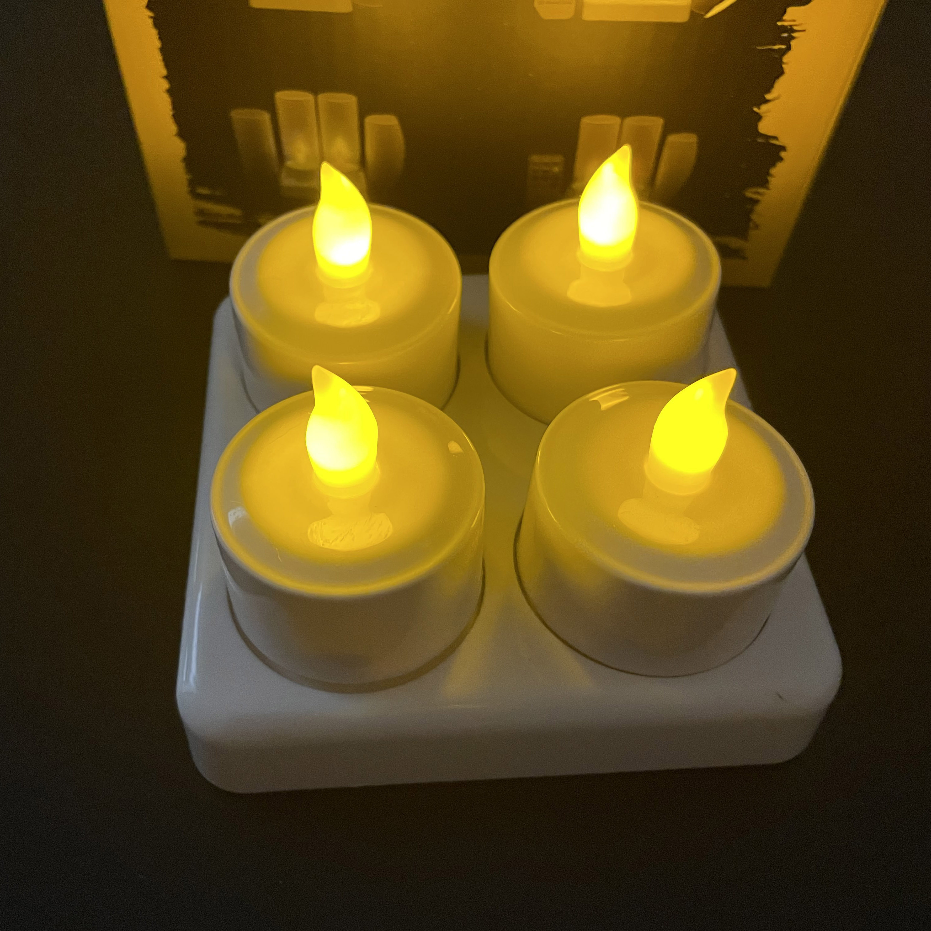 Rechargeable Flameless Flickering Candles Tea Lights 4pcs/Set with White Base Decoration Party Wedding Bar Family Dinner Outdoor