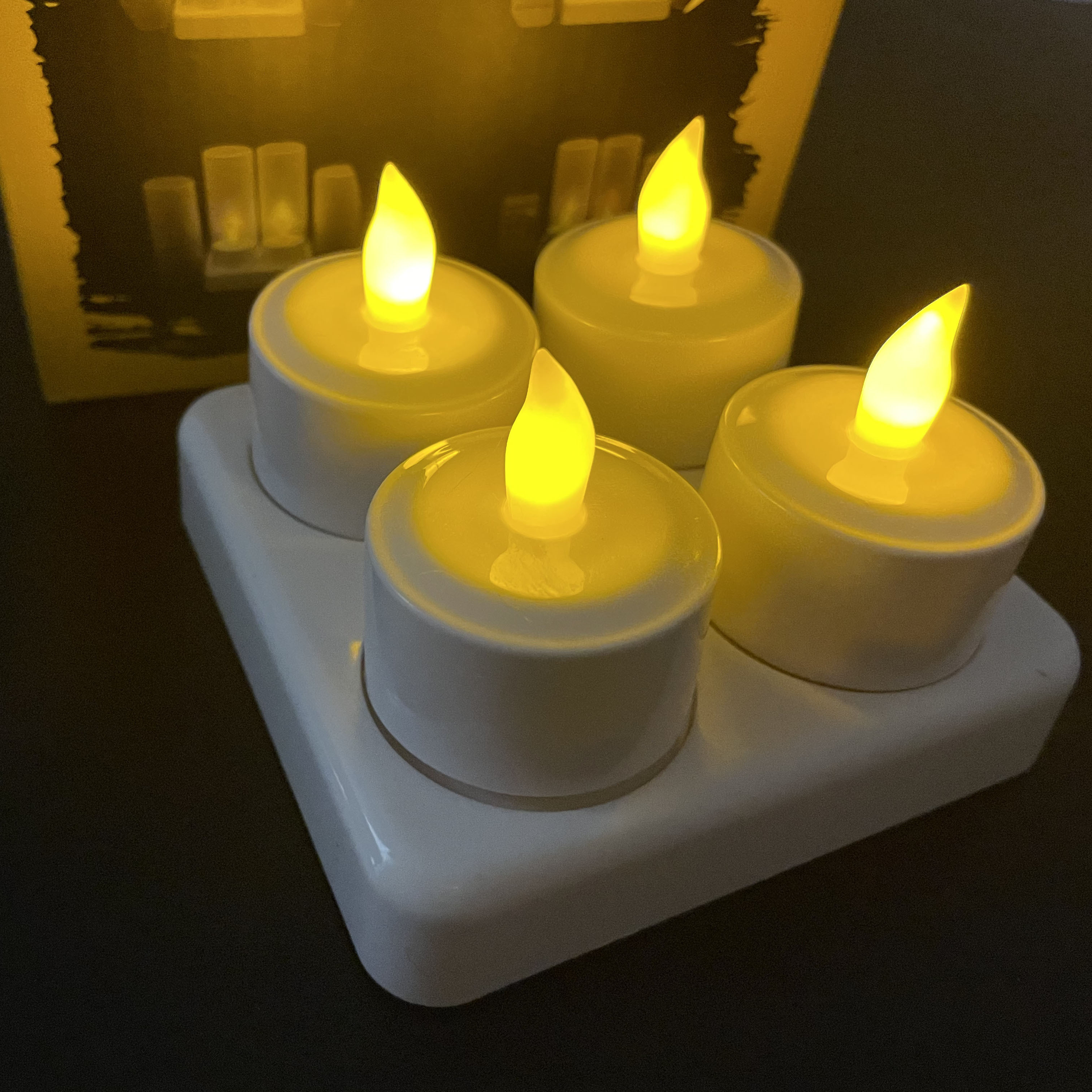 Rechargeable Flameless Flickering Candles Tea Lights 4pcs/Set with White Base Decoration Party Wedding Bar Family Dinner Outdoor