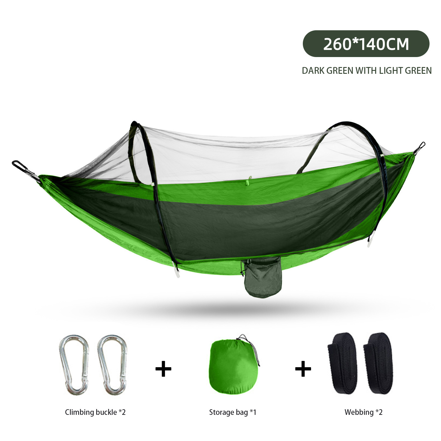 Outdoor Camping Hiking Picnic 260*140cm Hammock Anti Mosquito Mesh Nylon Fabric Automatic Quick Opening Hammock