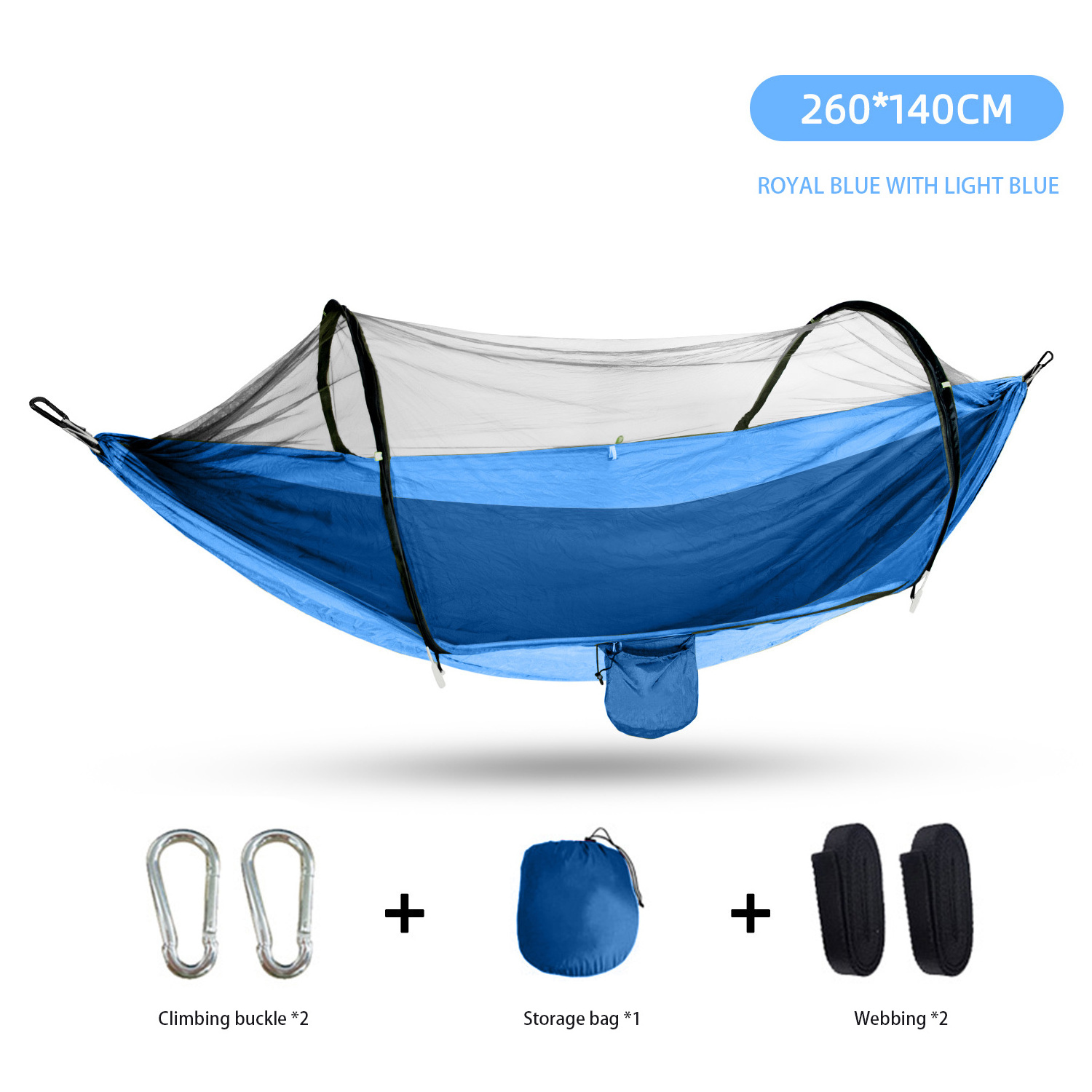 Outdoor Camping Hiking Picnic 260*140cm Hammock Anti Mosquito Mesh Nylon Fabric Automatic Quick Opening Hammock