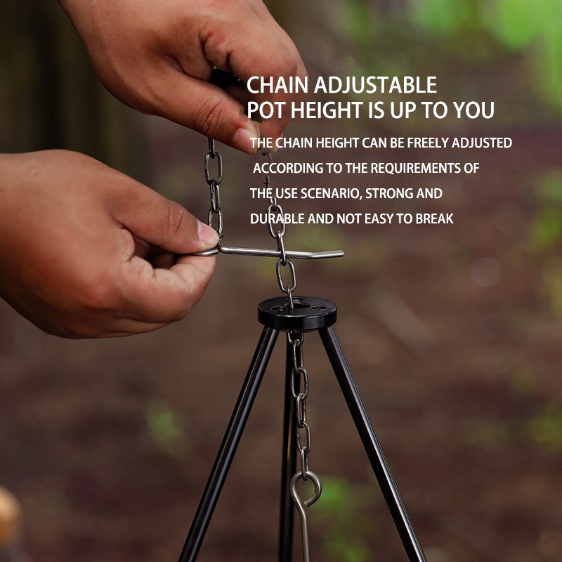 Outdoor Camping Picnic Hiking Traveling Portable Fire Stand Bonfire Charco Adjustable Chain Tripod BBQ Grill For Garden