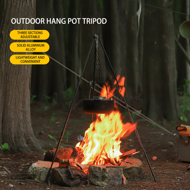 Outdoor Camping Picnic Hiking Traveling Portable Fire Stand Bonfire Charco Adjustable Chain Tripod BBQ Grill For Garden