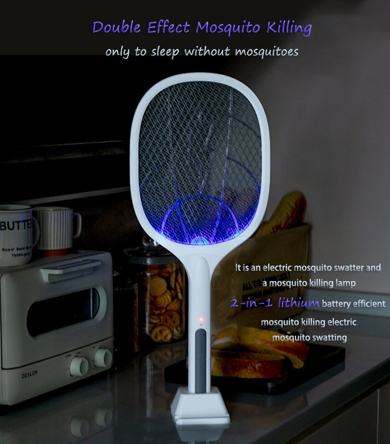 Factory Directly 1200Mah Lithium Battery Bug Zapper 3000V Electric Fly Swatter Racket Mosquito Killer Lamp